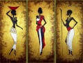 schwarz Frau mit Goldpulver in Triptychon afrikanisch